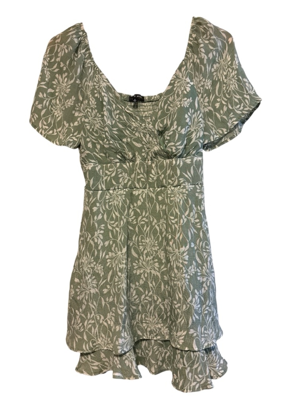 As U Wish Floral Olive Green V-Neck Short Sleeve dress large